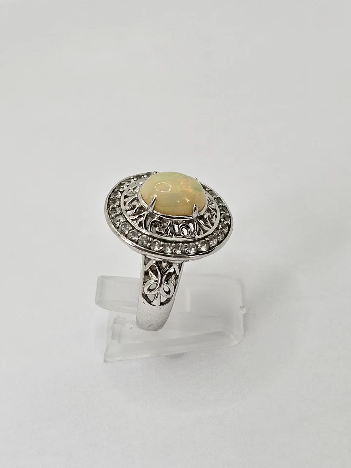 Anillo de ópalo de plata esterlina Victoria Wieck 7,12 g joyería fina talla 9 banda punta ovalada Foto 2 de 4