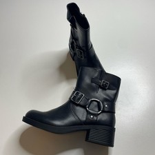Vintage Y2K Engineer Harness Black Leather Ankle Boots Women  s 8 US Biker Harley