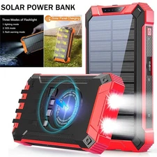 100000mAh Solar Power Bank Wireless Charger 15W Fast Charging With Flashlight US