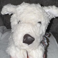 American Wego White Puppy Dog Plush Laying Down Plaid Bow 12