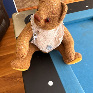 Vintage. Zena Arts Scotland. Harris Tweed jointed teddy bear with lace collar