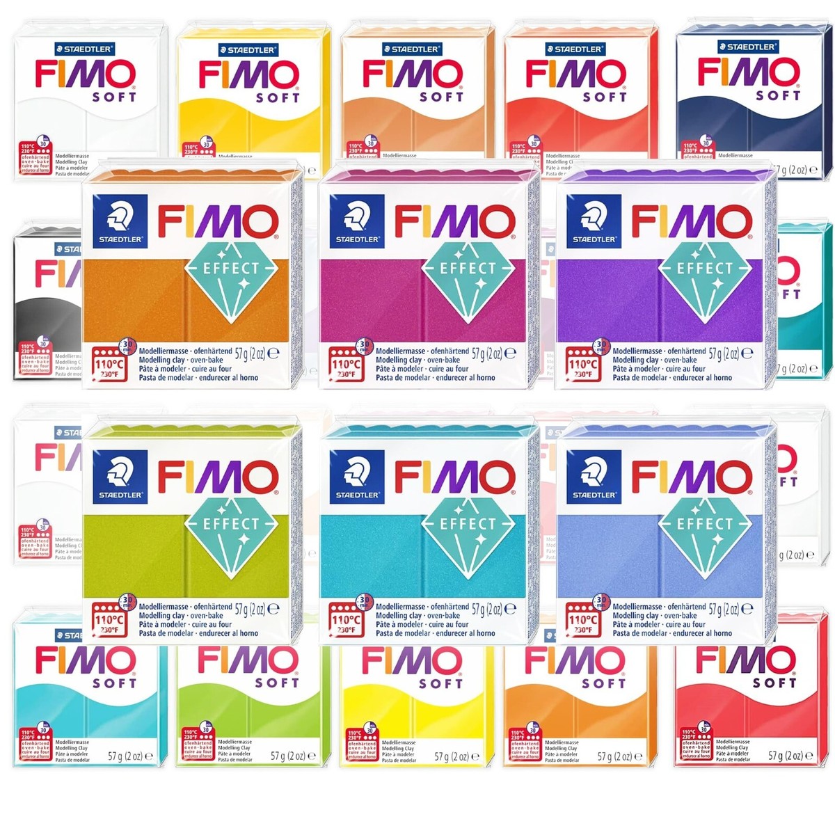 FIMO Soft Polymer Oven Modelling Clay - Set of 12 x 57g - Comes in Gift Box with Modelling Tool & Surface Protector