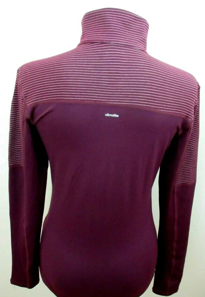 Adidas Women's Climalite 1/2 Zipper Pullover Maroon White Striped New Free Ship - Image 2 of 4