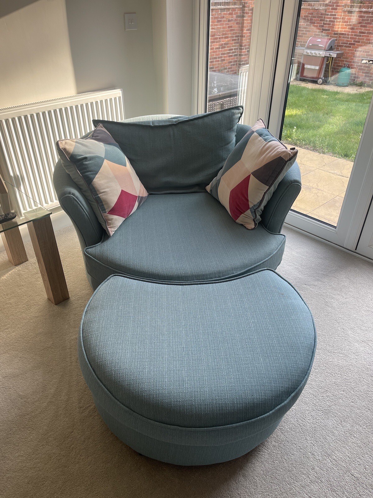 Large Swivel Cuddle Chair With Half moon Footstool Green eBay