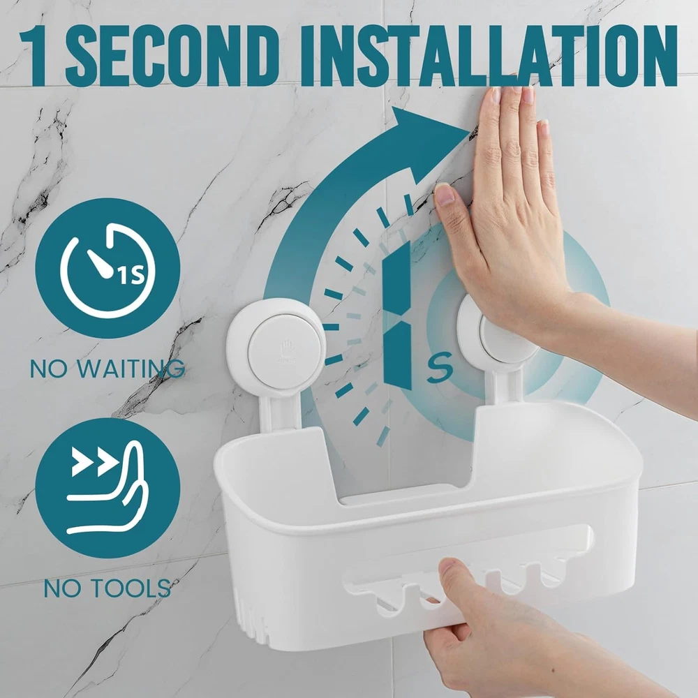 Shower Caddy Suction Cup 2 Pack, Heavy Duty Bathroom Organizer, Removable Shelve