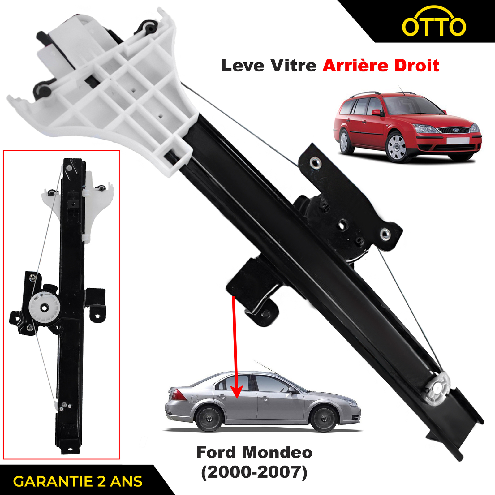 Vitre Mondeo bloquée ? Mécanisme lève-vitre arrière droit pour réparer votre berline Ford