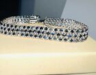 Plus/Unisex Tennis Bracelet Platineve 925 Read! Vtg Dark Sapphire 3 Row 8-1/2”