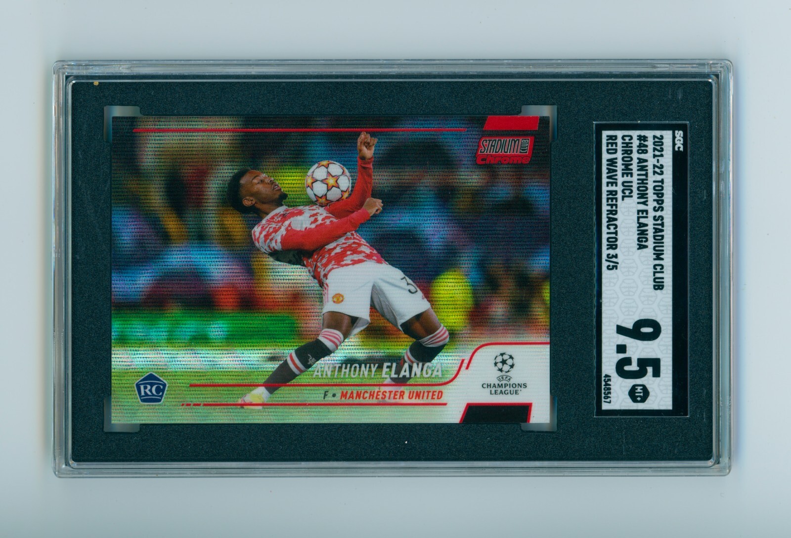 2021-22 Anthony Elanga Topps Stadium Club Red Wave Rookie Card 3/5 SGC 9.5
