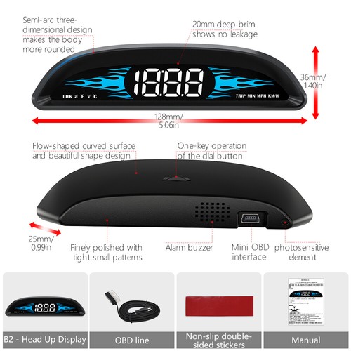 Car Digital HUD OBD2 Speedometer Head Up Display RPM Overspeed Alarm Water Temp - Picture 4 of 8