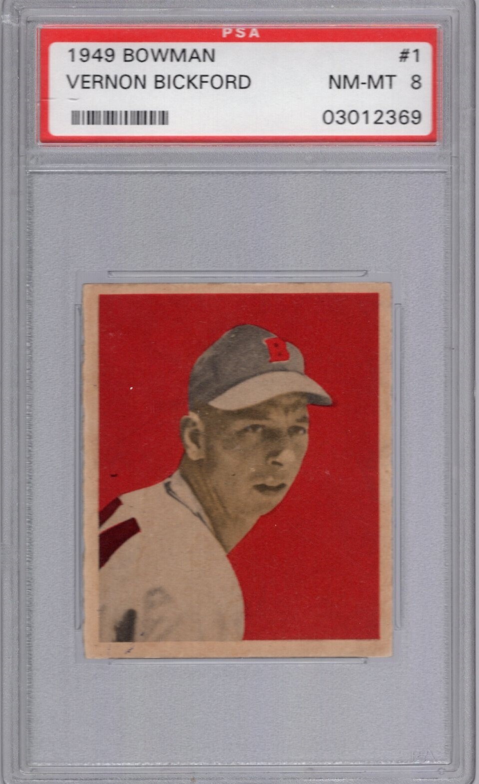 1949 Bowman #1 VERNON BICKFORD (RC) PSA 8 NM/MT Boston BRAVES Tough First Card