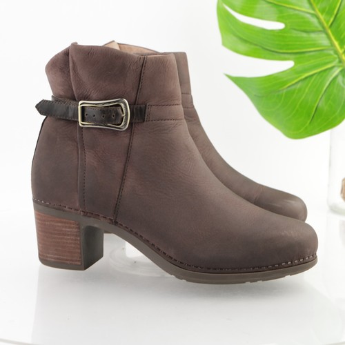 Dansko Women's Hartley Boot Size 40 9 Block Heel Brown Nubuck Ankle Strap Shoe - Picture 4 of 11