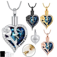 Rose Flower Urn Necklace for Ashes Heart Cremated Ashes Necklace Heart Necklace