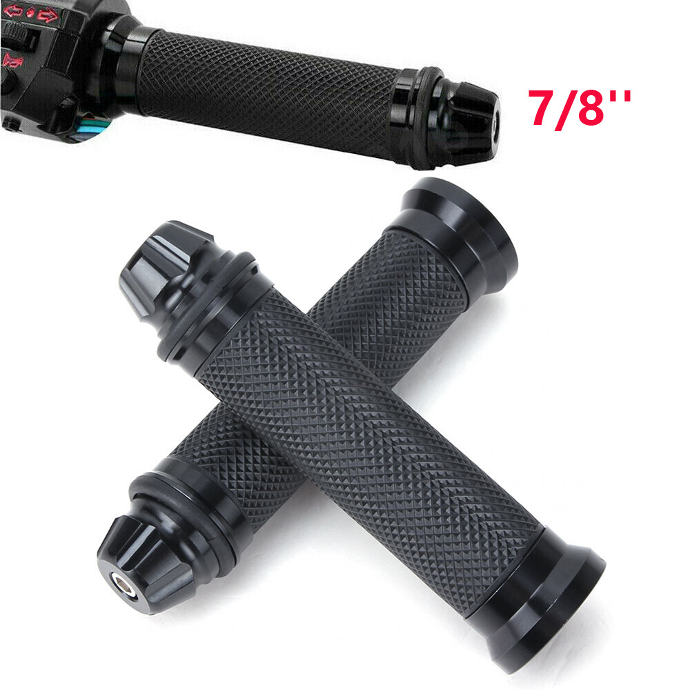 Black 7/8'' 22mm Handlebar Hand Grips Rubber Gel For Honda Suzuki Yamaha Kawasai