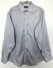 Kenneth Cole 100s Two Ply Button Down Shirt Men's 17.5 34/35 Gray Striped
