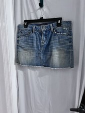 Lucky Brand Blue Denim Blossom Mini Skirt Distressed Sz 8/29 Y2K Raw Hem