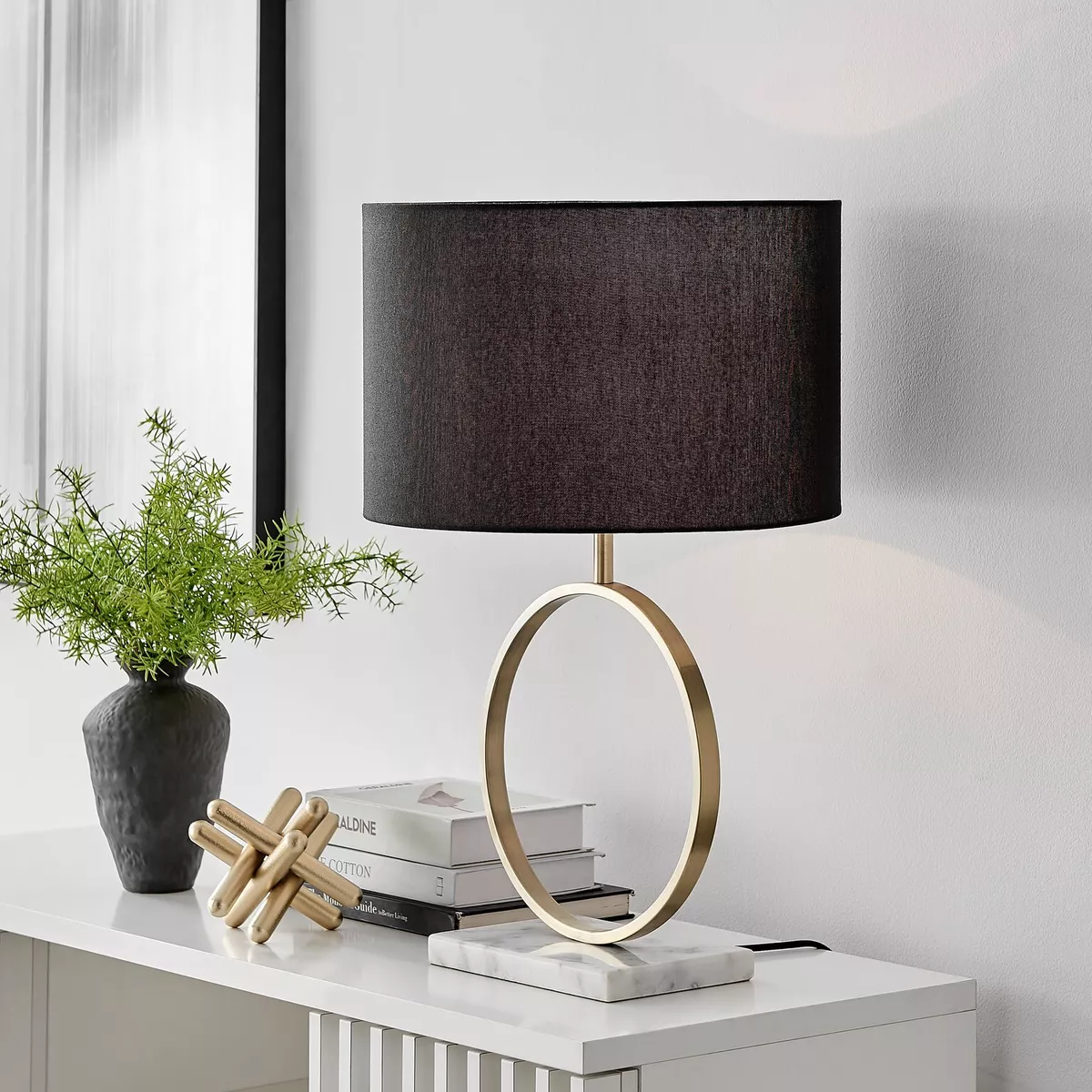 SAFFRON Gold Black Shade Marble Metal Table Lamp Light