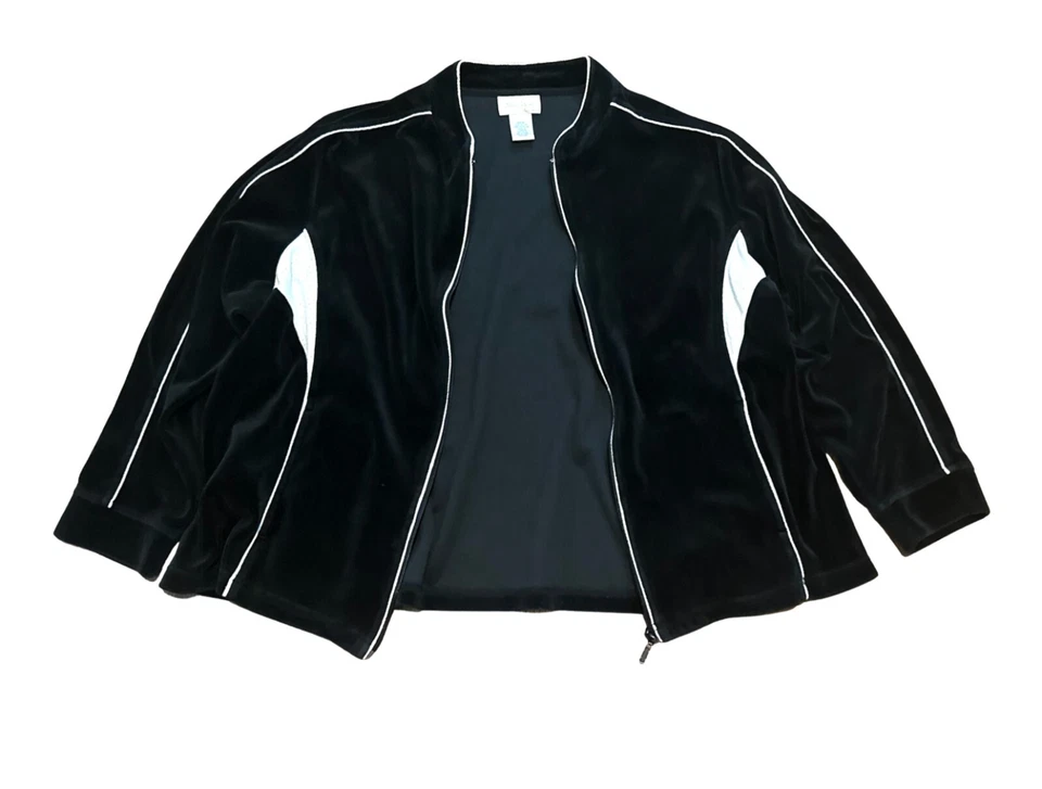 Studio Works Woman Black Soft Velour Jacket White Trip Zip Front Size 2X - Изображение 3 из 4