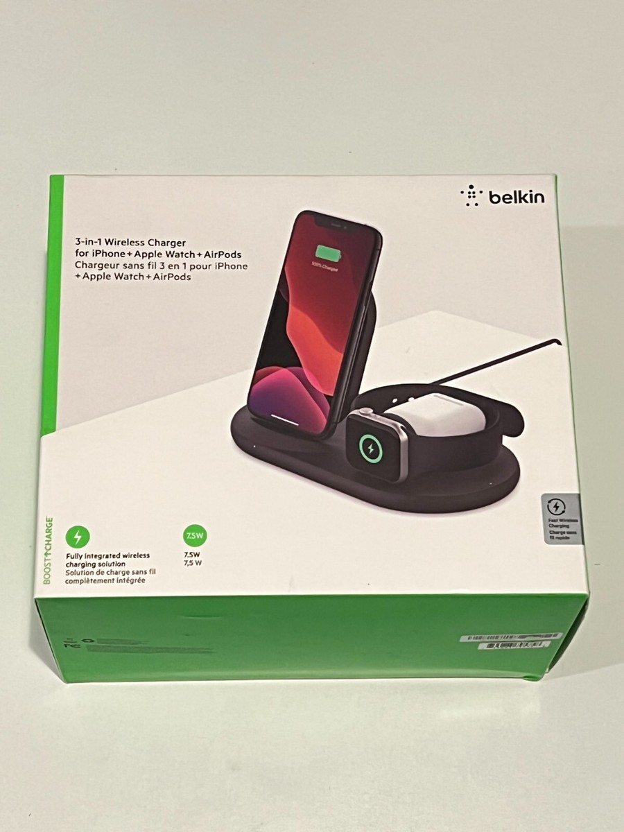 Belkin Boost up 3-in-1 Wireless Charging Dock iPhone/Apple Watch Black OPEN  BOX