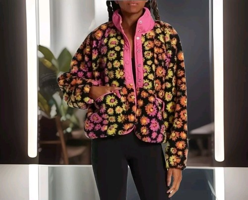 Free People FP Movement XS Rocky Ridge Fleece Button Jacket Pink Daisy EUC $168 - Picture 9 of 9