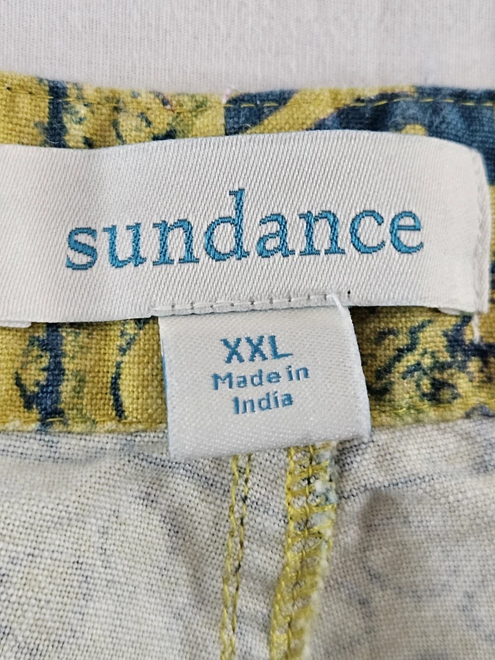Sundance Kalini Shorts Womens 2XL Yellow Linen Blend Floral Boho XXL Patchwork  - Image 3 of 4