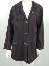 New Focus Casual Life Jacket Womens Small Black Textured Hooded Button Up