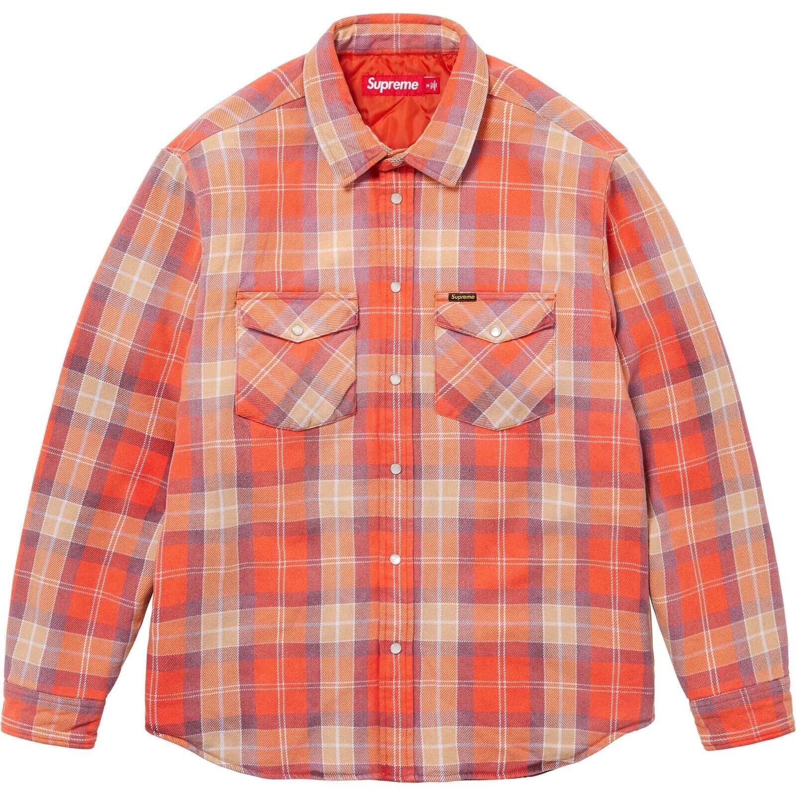 Supreme Quilted Flannel Snap Shirt Men’s Size Large Orange SS24 Authentic NWT