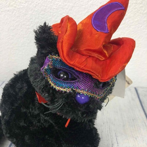 Vintage DanDee Plush Halloween Witchy Black Cat 10" Masquerade Mask NWT 2000s - Picture 2 of 6