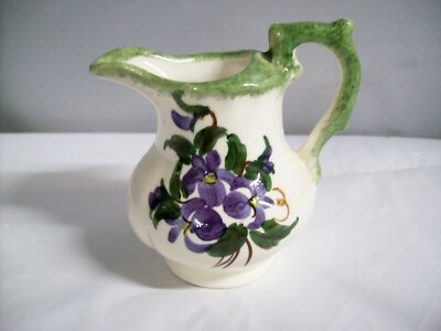 Cash Family Blue Ridge Pottery Erwin Tenn. Pitcher Creamer Purple Violets 3-1/4''