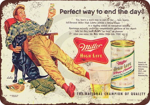 1955 Miller High life Beer AD Vintage LOOK reproduction metal sign 8 x 12