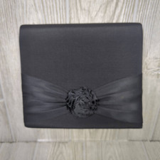 Carolyne Barton Night Crossbody Shoulder Purse Black Satin Flower Front Ribbon