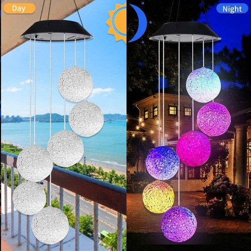 Color-Changing LED Ball Solar Wind Chime Light Yard Home Garden Patio Decor Lamp