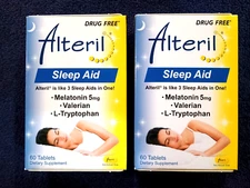 (Lot of 2) New Boxes Alteril - Sleep Aid (Drug Free)- (60 Tablets Per Box)