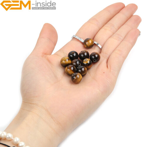 Cuentas redondas de agujero grande de piedras preciosas de ojo de tigre amarillo natural para hacer joyas de 15" - Imagen 12 de 41
