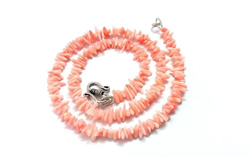 Natural Pink Coral Stick Chips Smooth 6-8mm Pink Coral Beads 18"inch Necklace