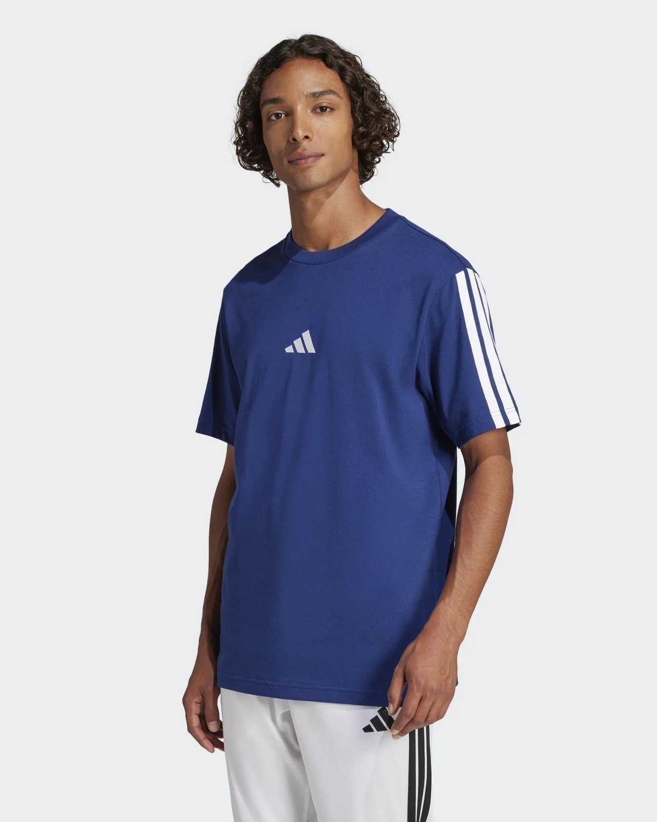 T-shirt tempo libero UOMO Adidas blu reale maglia singola strisce cotone