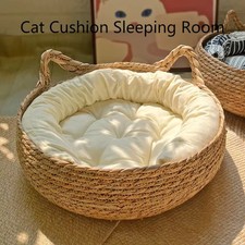 Luxury Handmade Vine Woven Cat Bed   4-Season Nest with Washable Warm Pad