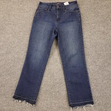 NYDJ Marilyn Ankle Straight Leg Jeans Sz 6 28x26 Mid Rise Stretch Embroidered