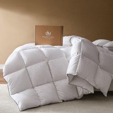 Goose Feather Down Fiber Comforters King Size, Extra Fluffy White Duvet Inser...