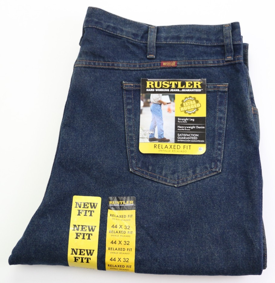Rustler by Wrangler Relaxed Straight Heavyweight Mens Jeans Size W44 L32 Blue