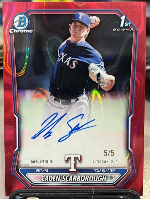 🔥2026 Bowman CADEN SCARBOROUGH 1st Bowman Autograph Red Wave Refractor #5/5!🔥