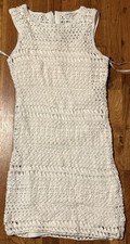 Calvin Klein White Crochet mini Sleeveless Dress Small S Lined Cotton