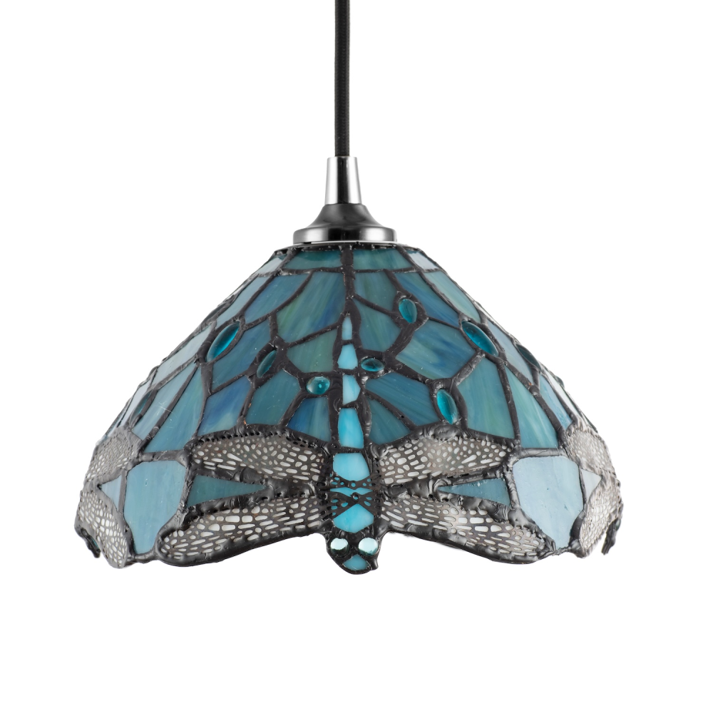 Dragonfly Themed Emerald Stained Glass Tiffany Pendant Lighting Shade with Be...