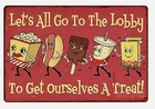 Let's All Go To The Lobby Vintage Tin Sign Cute Movie Theatre Home TV Room Decor