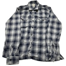 J Crew Button Up Shirt Men L Blue Gray Plaid Rustic 100 Cotton Preppy Rustic