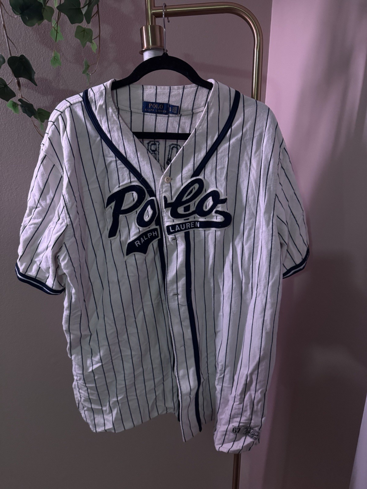 Vintage Polo Ralph Lauren Polo Bear Striped Baseball Button-Up Jersey XL