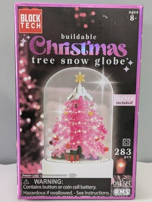 PINK BLOCK TECH Buildable Christmas Tree Snow Globe Lights Included 283 PCS MIB