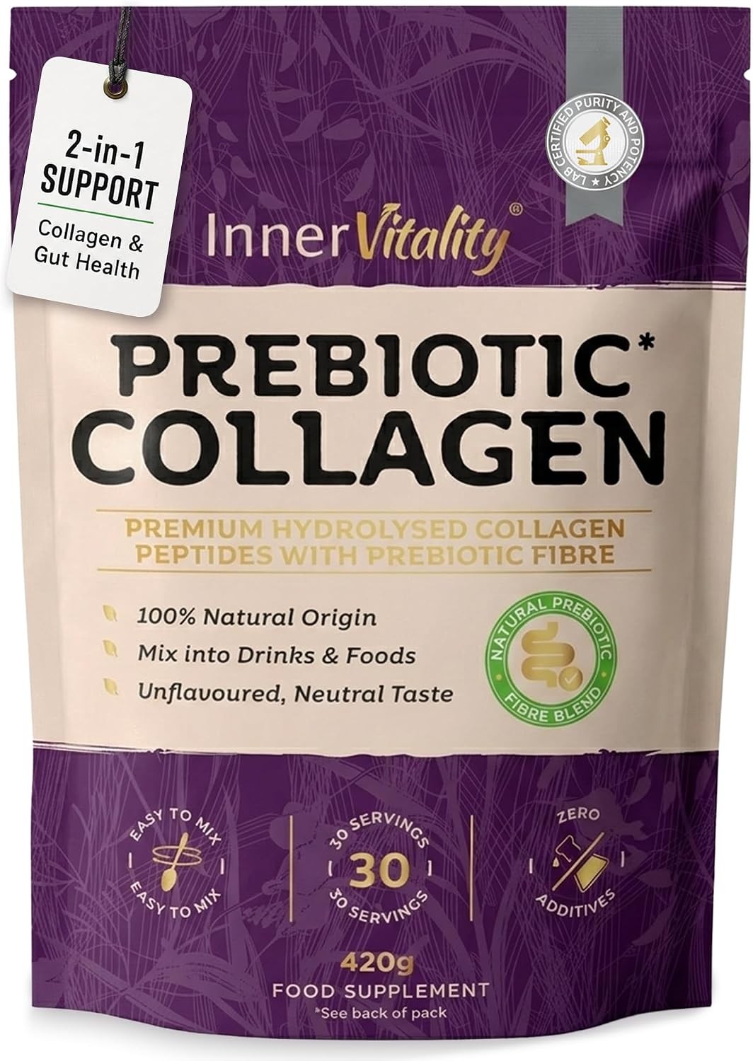 Prebiotic Collagen Powder - 420g Hydrolysed Peptides & Prebiotics - Image 3