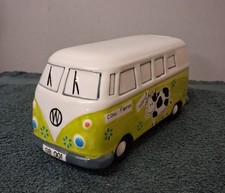 VW Camper Van Ceramic Money Box Savings Piggy Bank Retro Style Green & White VGC