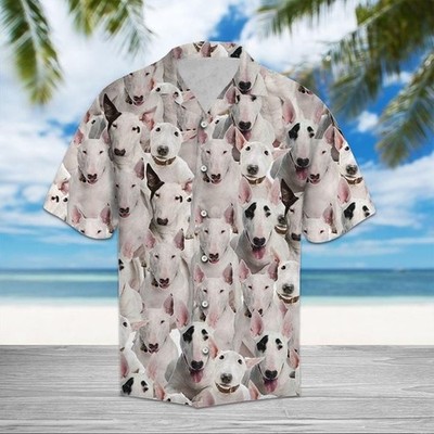 Bull Terrier Dogs 1 Hawaiian Graphic Print Short Sleeve, Short Sleeve Unisex
