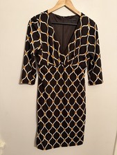 David Meister Women’s Brown Patterned Sheath Dress 3/4 Sleeves Faux Wrap Size 10